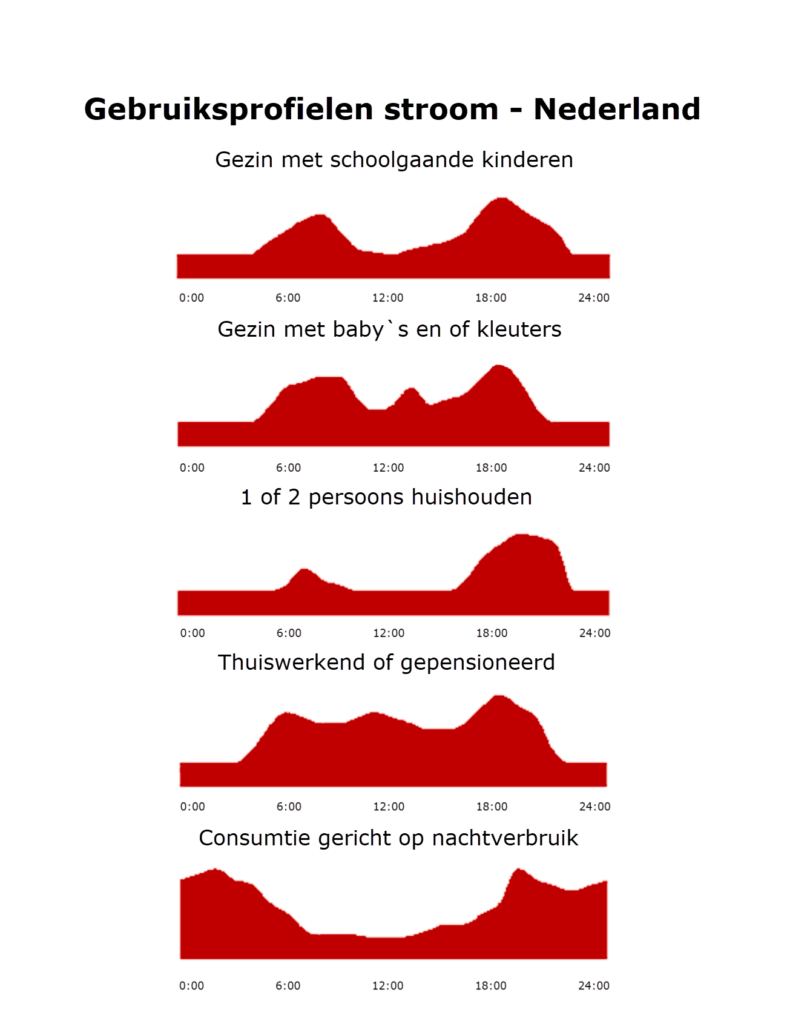 Verbruiksprofiel stroomgebruik per type gezins samenstelling in Nederland